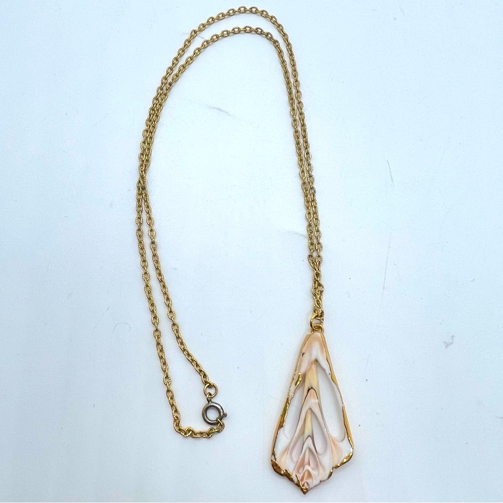 Sliced Shell Necklace Gold Tone Chain